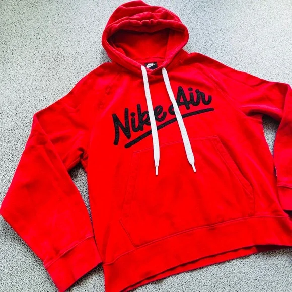 Nike Air Hoodie Mens Small Red Black Spell Out Pullover Sweatshirt Hooded - Picture 3 of 13